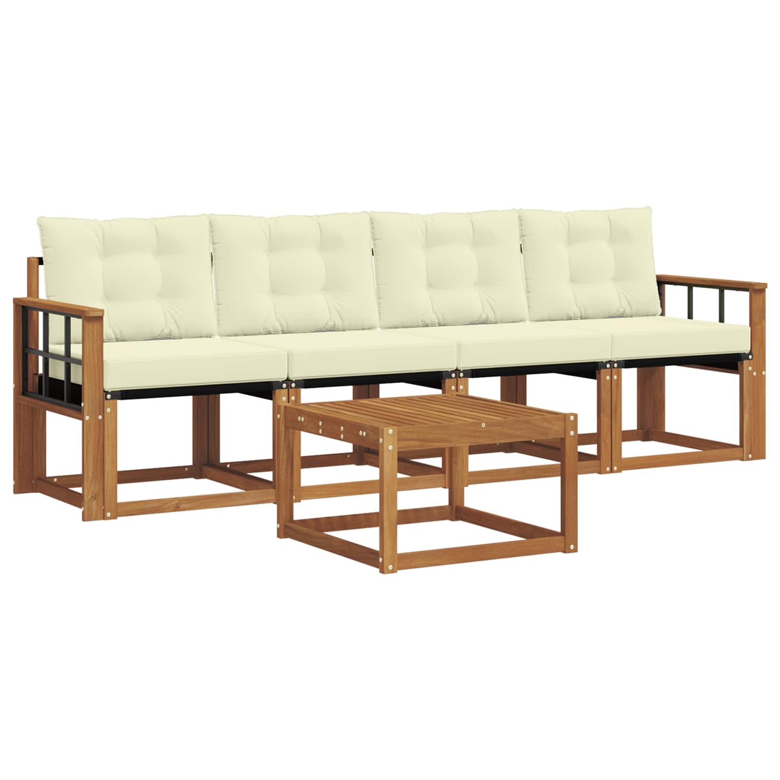 Outdoor-Sofagarnitur mit Kissen 5 pcs Natur und Creme