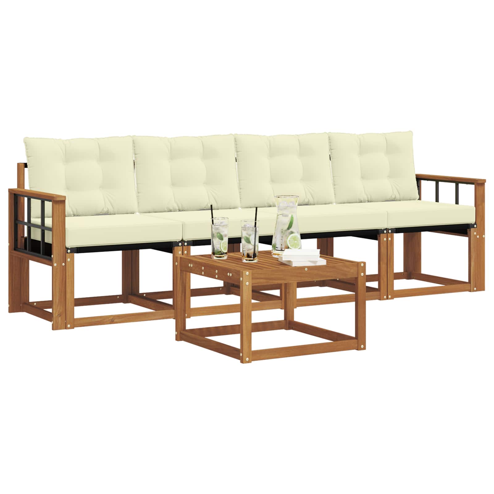 Outdoor-Sofagarnitur mit Kissen 5 pcs Natur und Creme