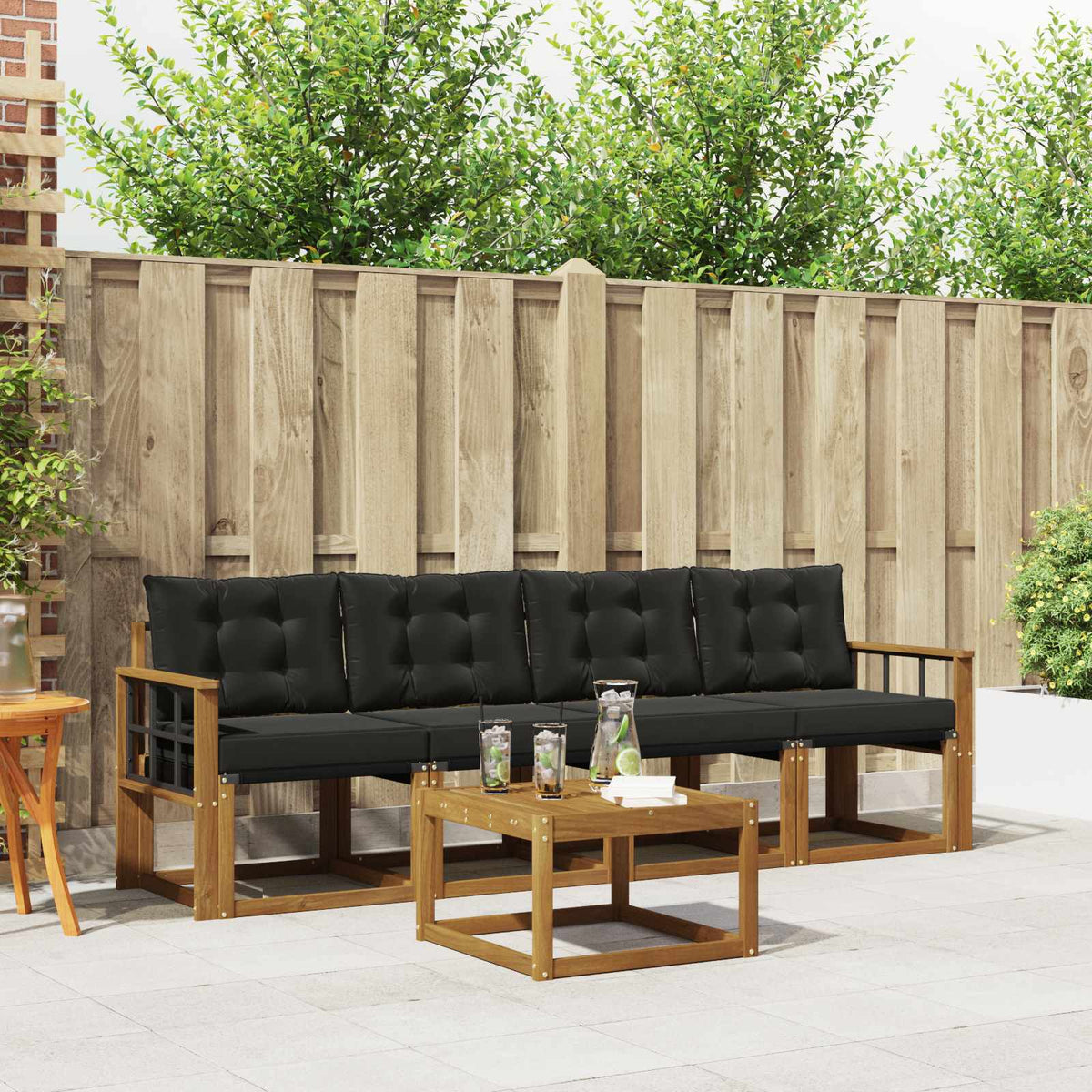 Outdoor-Sofagarnitur 5 stk. Natur und Schwarz