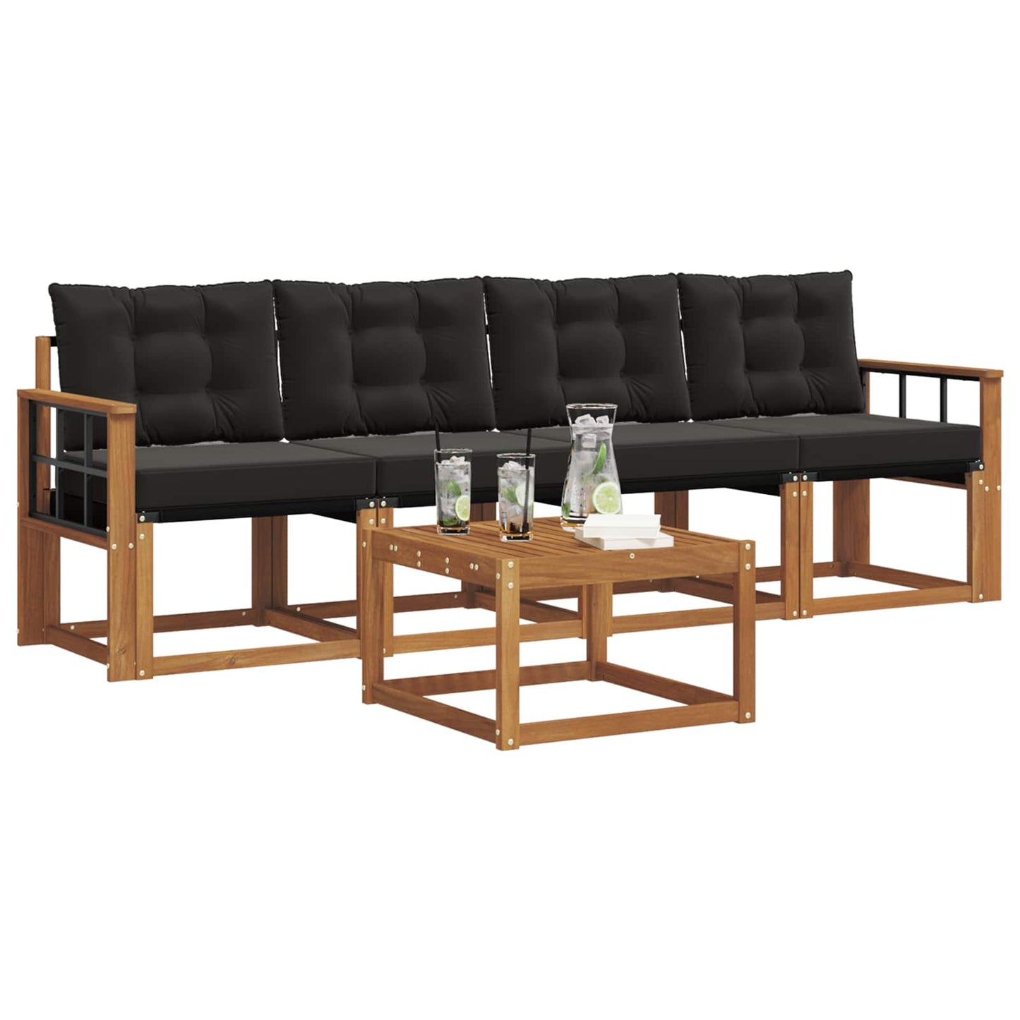 Outdoor-Sofagarnitur mit Kissen 5 pcs Natürlich und Schwarz