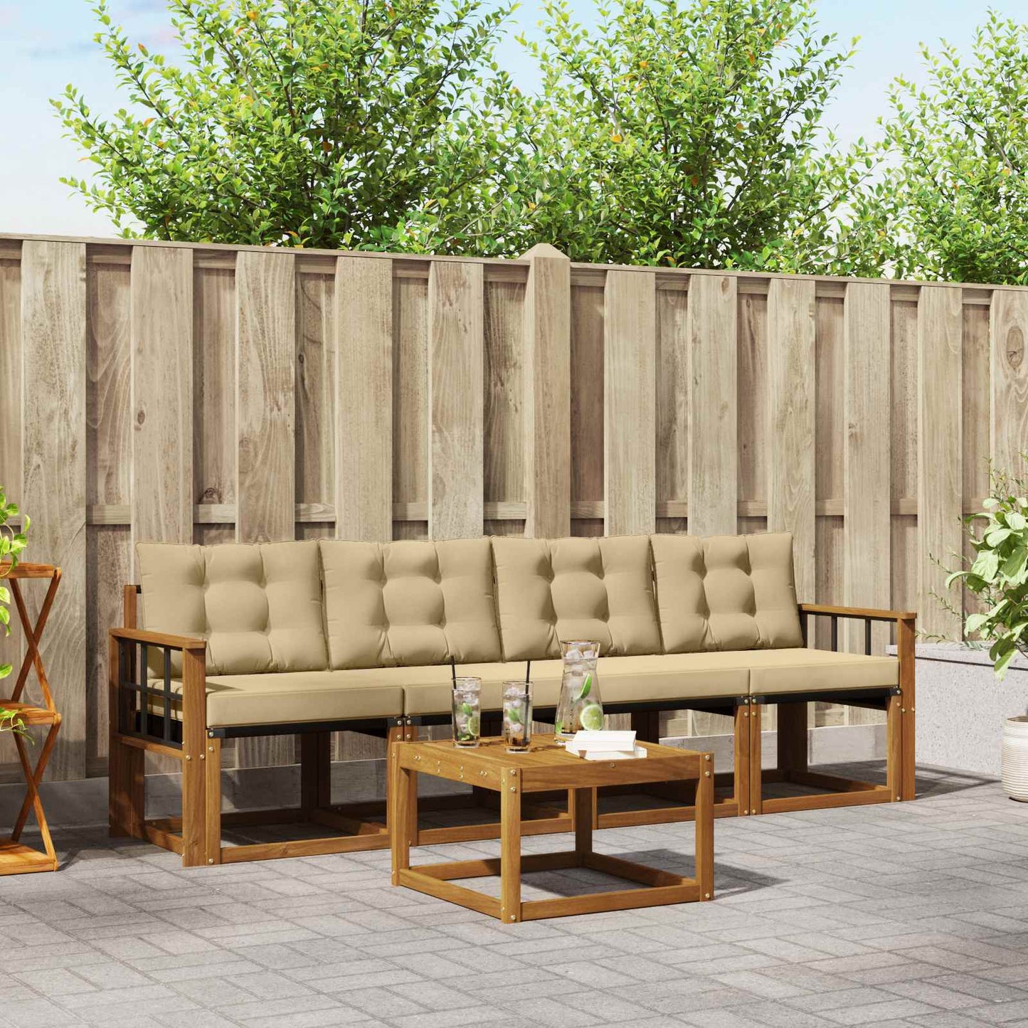 Outdoor-Sofagarnitur 5 stk. Natur und Beige