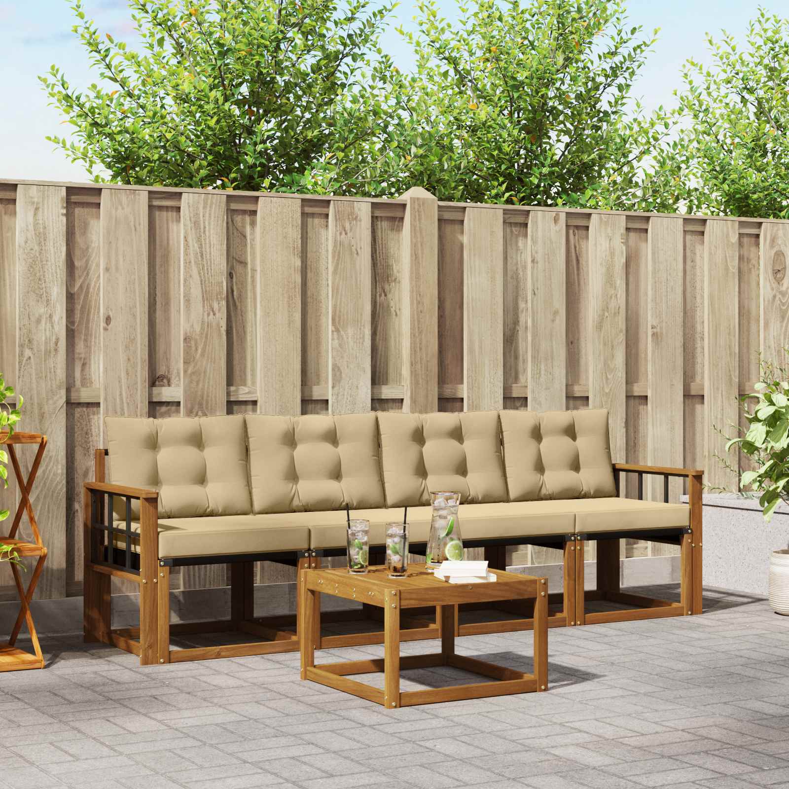 Outdoor-Sofagarnitur 5 stk. Natur und Beige