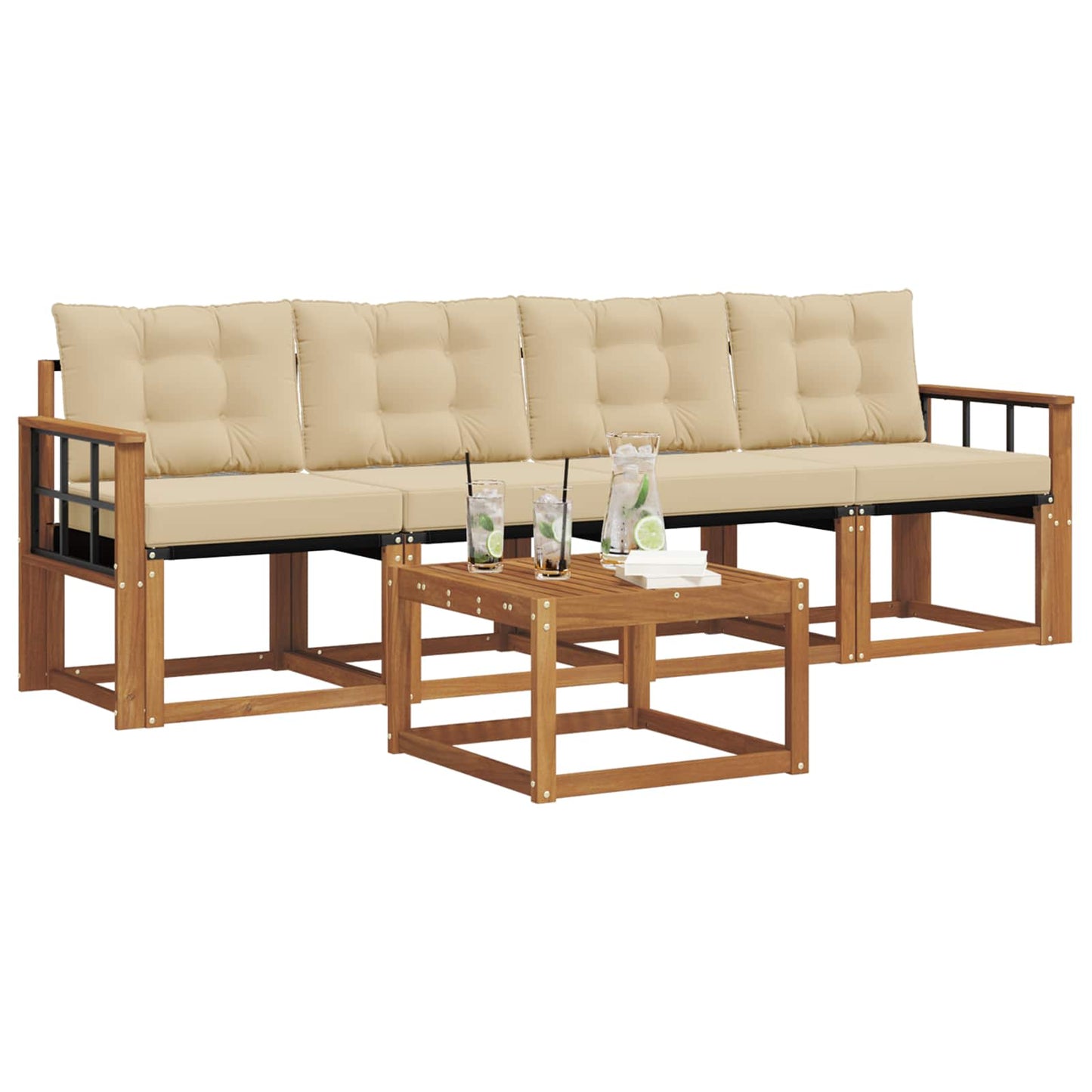 Outdoor-Sofagarnitur 5 stk. Natur und Beige