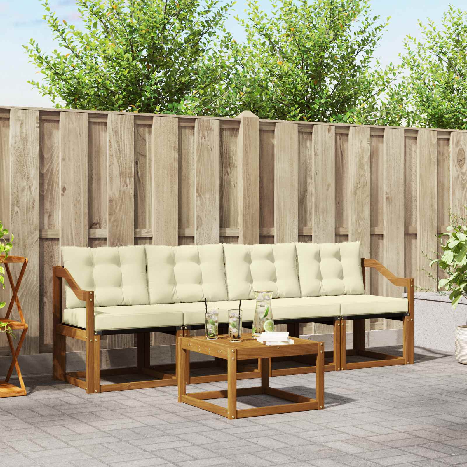 Outdoor-Sofagarnitur mit Kissen 5 pcs Natur und Creme
