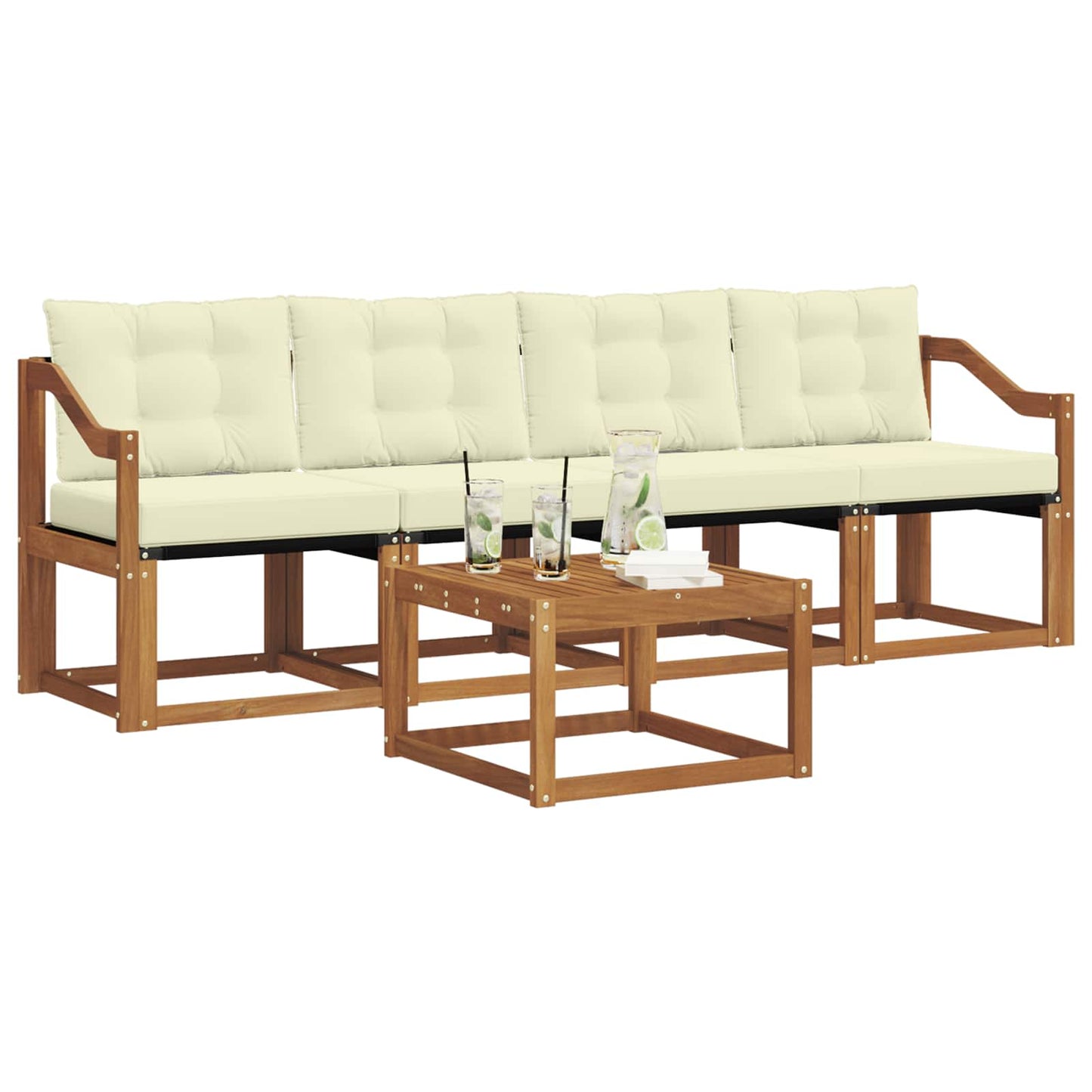 Outdoor-Sofagarnitur mit Kissen 5 pcs Natur und Creme