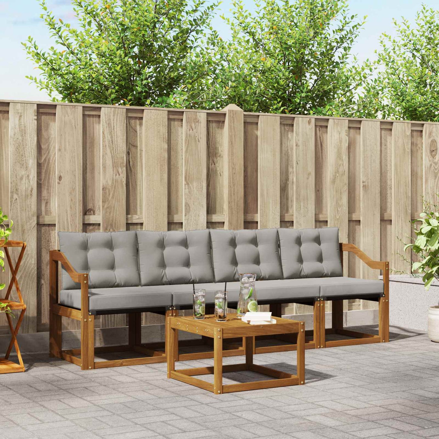 Outdoor-Sofagarnitur mit Kissen 5 pcs Natürlich und Hellgrau