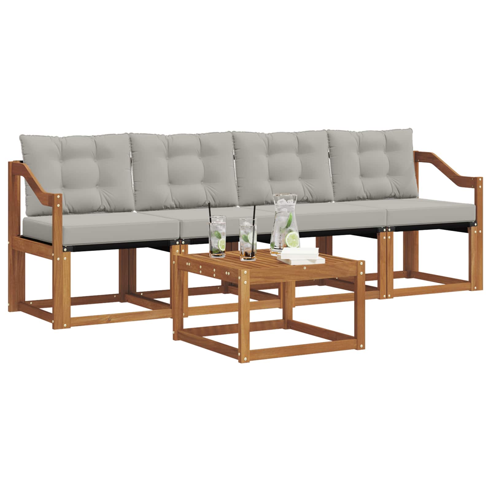 Outdoor-Sofagarnitur mit Kissen 5 pcs Natürlich und Hellgrau