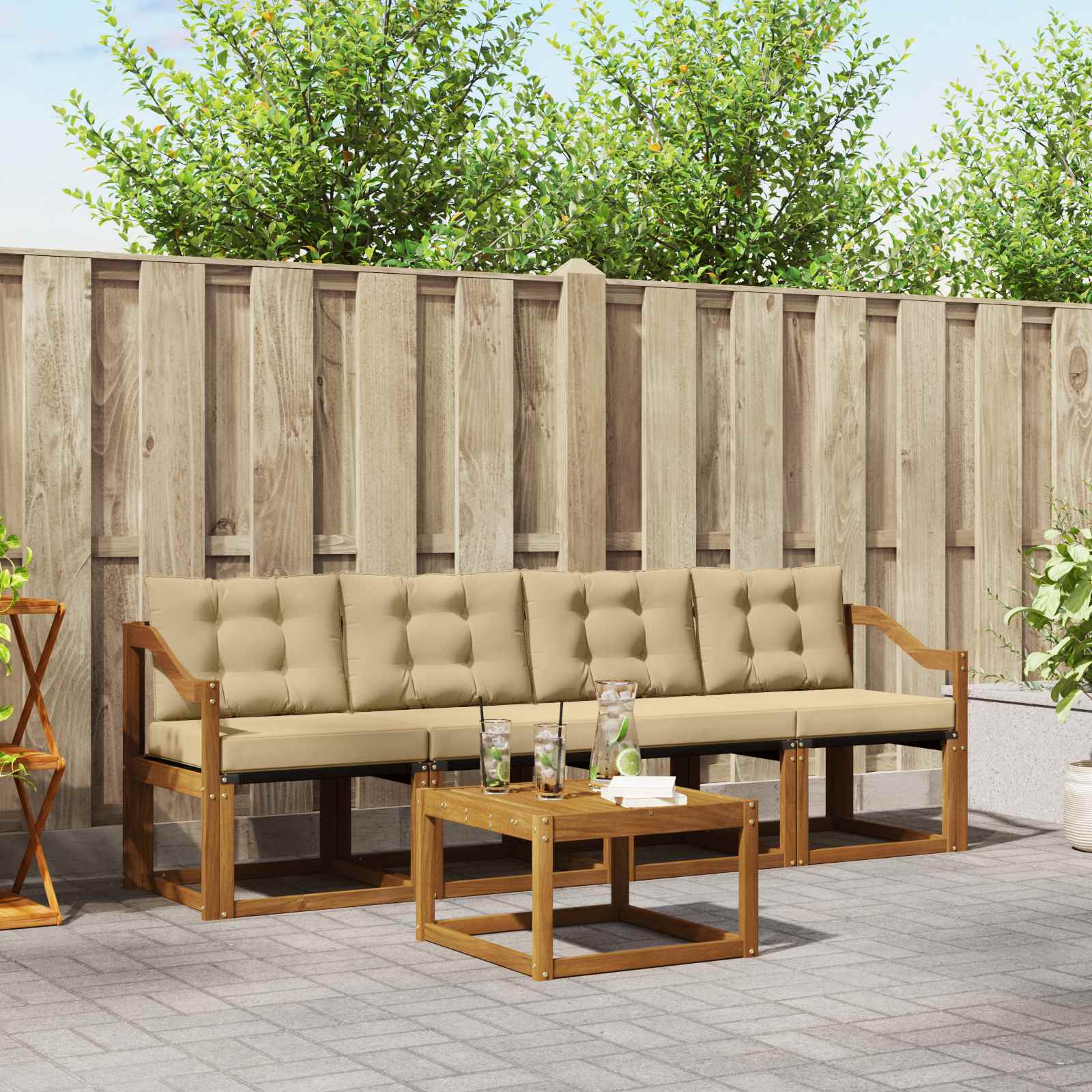 Outdoor-Sofagarnitur 5 stk. Natur und Beige