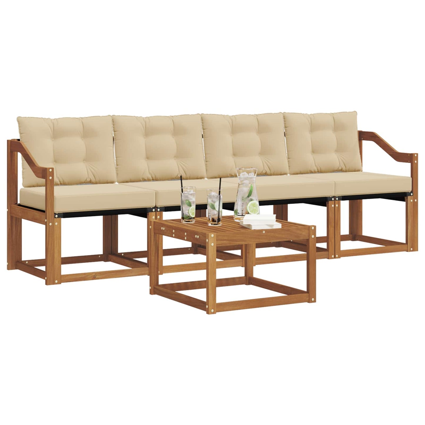 Outdoor-Sofagarnitur 5 stk. Natur und Beige