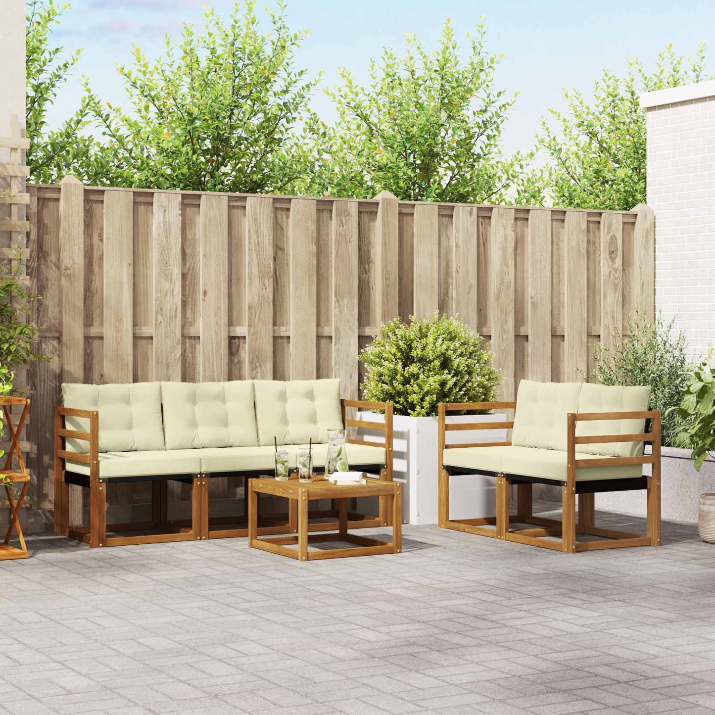 Outdoor-Sofagarnitur 6 stk. Natur und Creme