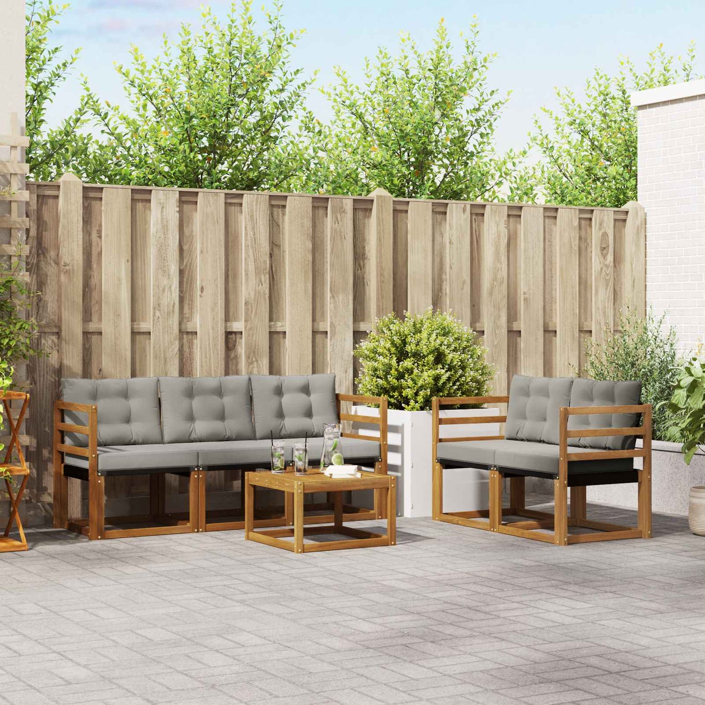 Outdoor-Sofagarnitur mit Kissen 6 pcs Natürlich und Hellgrau