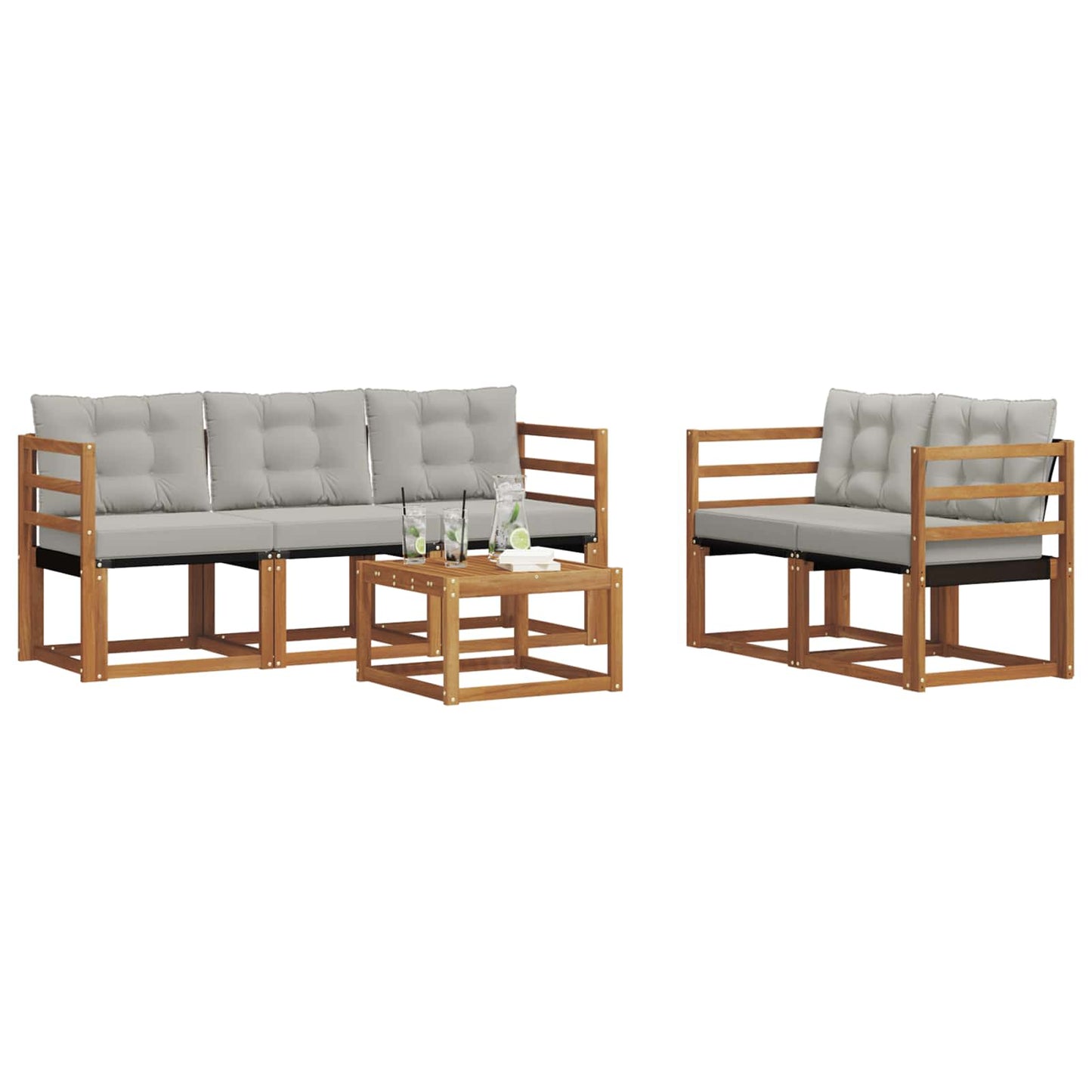 Outdoor-Sofagarnitur mit Kissen 6 pcs Natürlich und Hellgrau