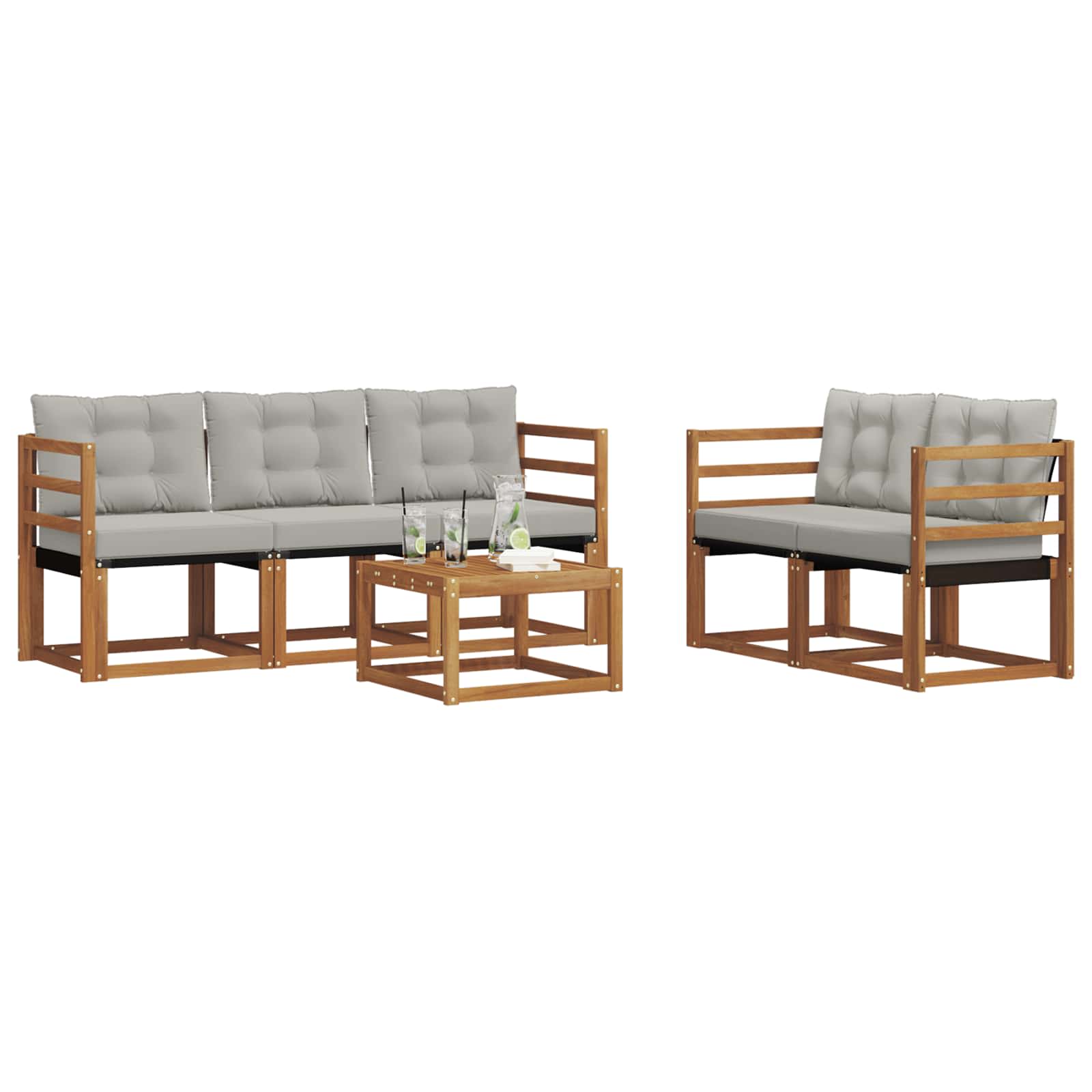 Outdoor-Sofagarnitur mit Kissen 6 pcs Natürlich und Hellgrau