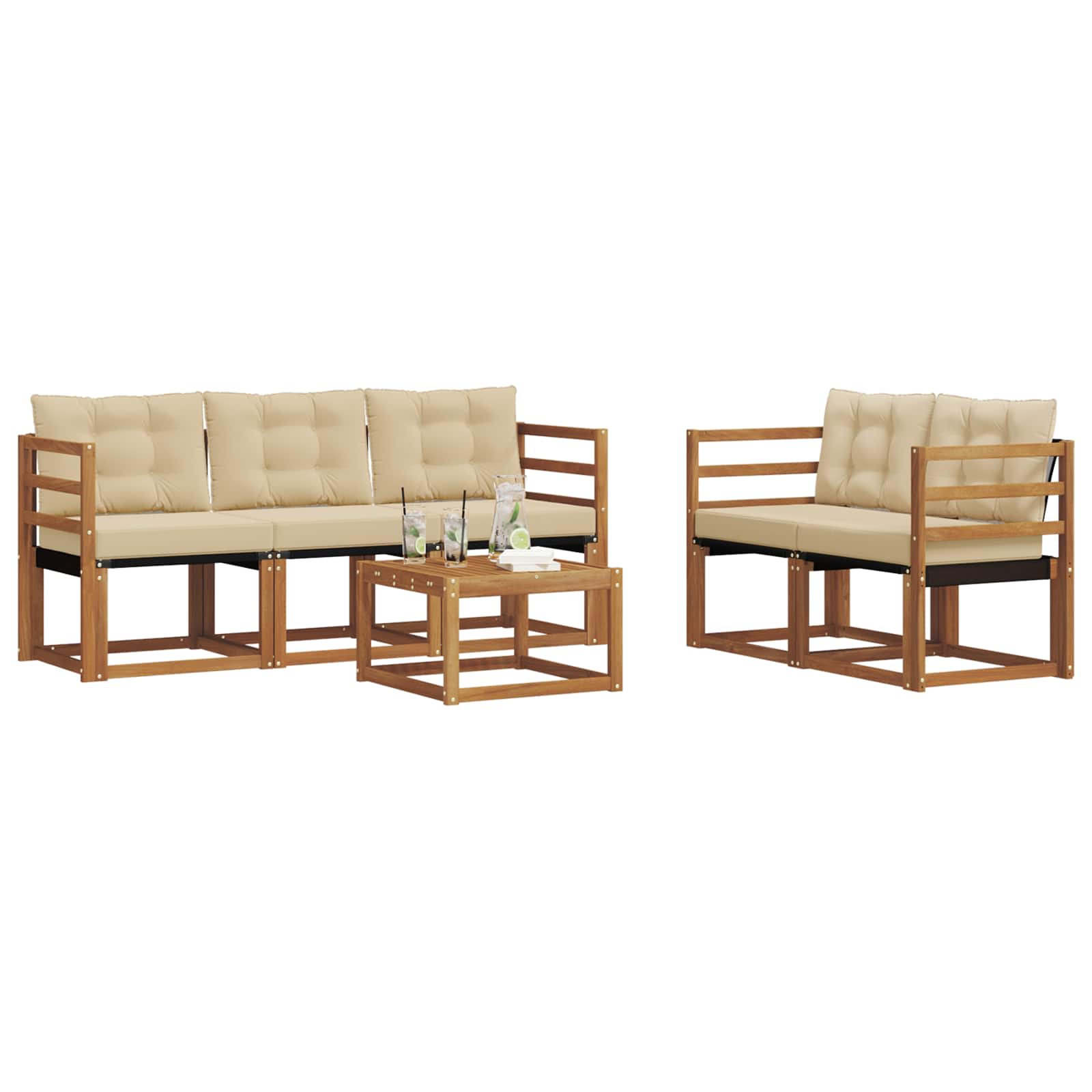 Outdoor-Sofagarnitur mit Kissen 6 pcs Natur und Beige