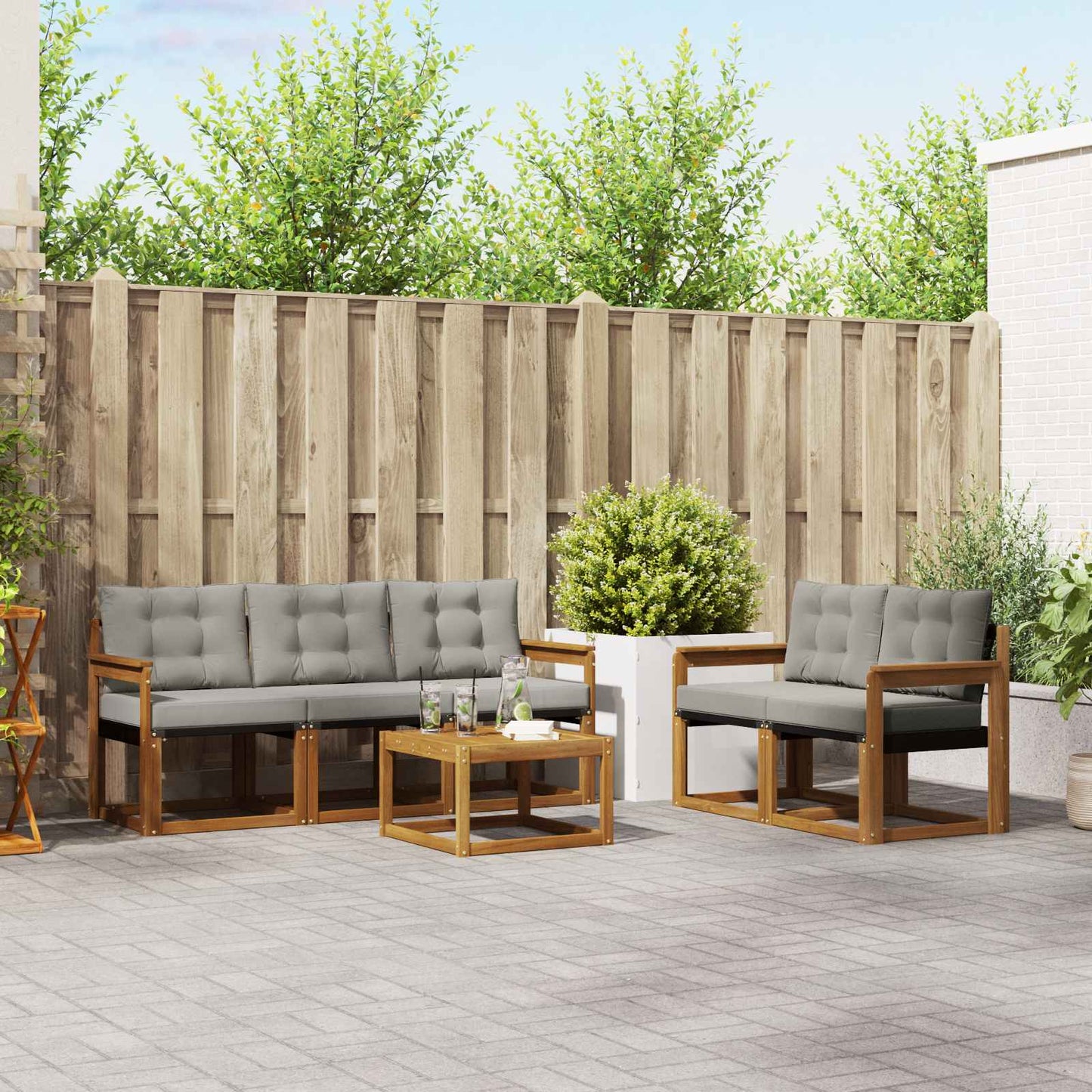 Outdoor-Sofagarnitur mit Kissen 6 pcs Natürlich und Hellgrau