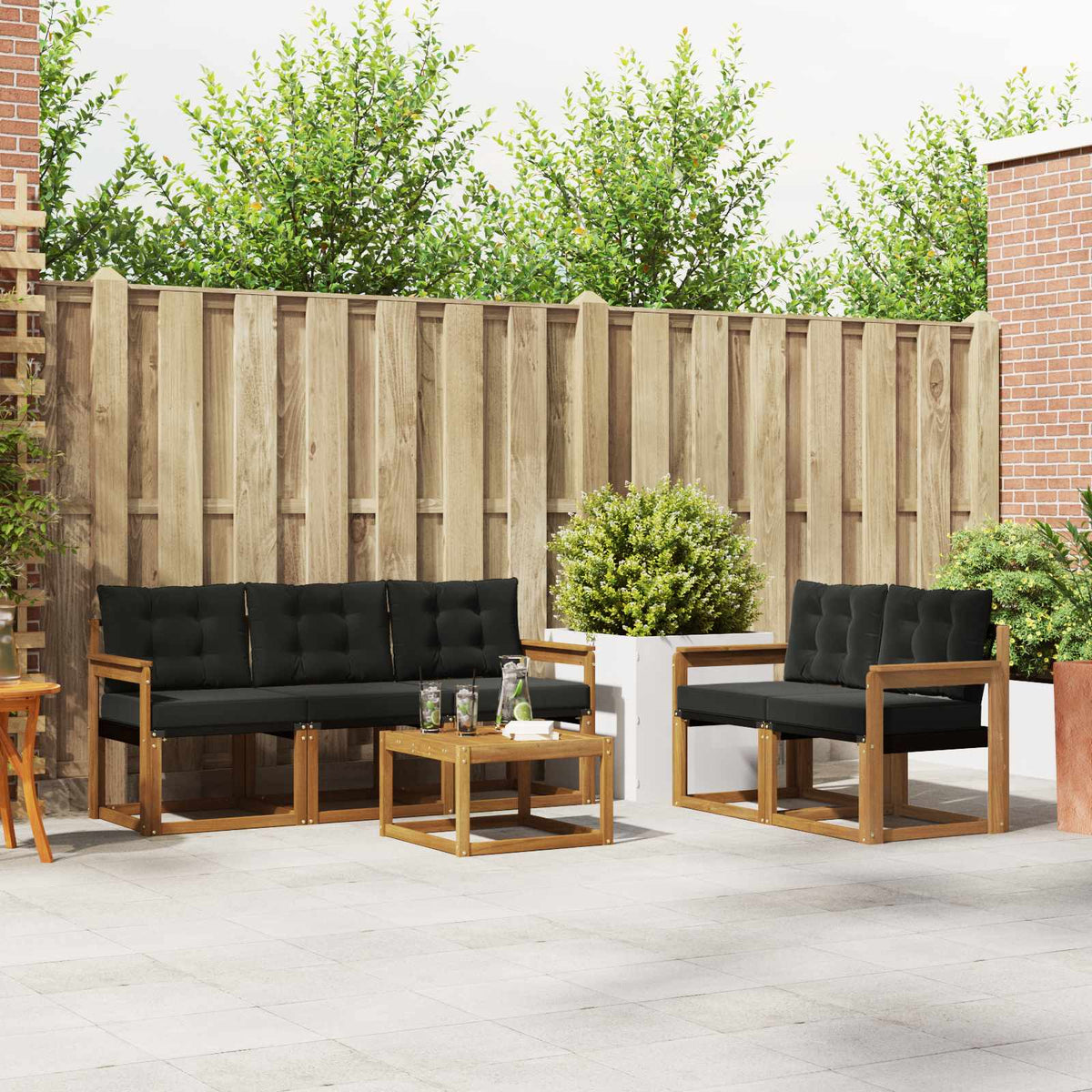 Outdoor-Sofagarnitur 6 stk. Natur und Schwarz