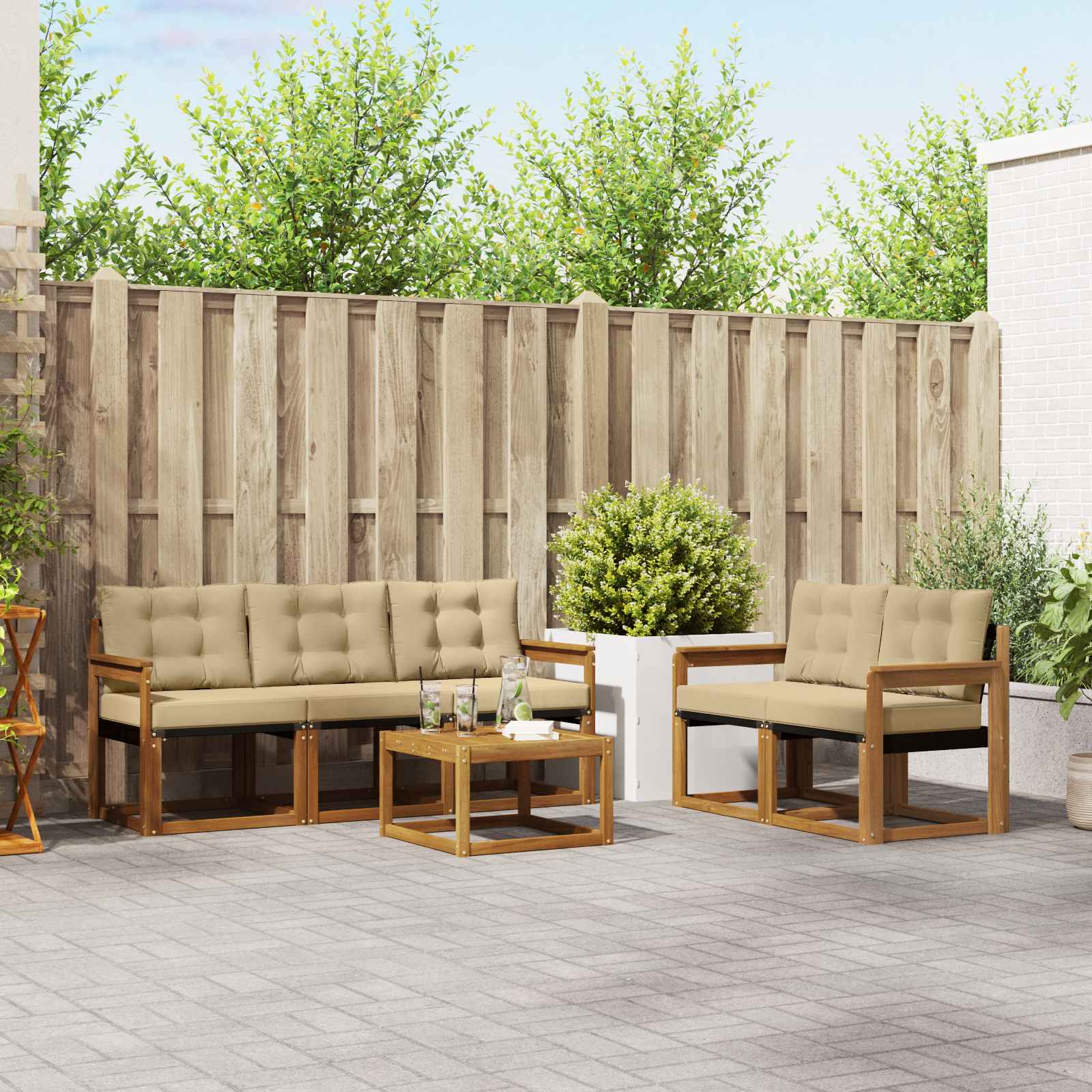 Outdoor-Sofagarnitur 6 stk. Natur und Beige