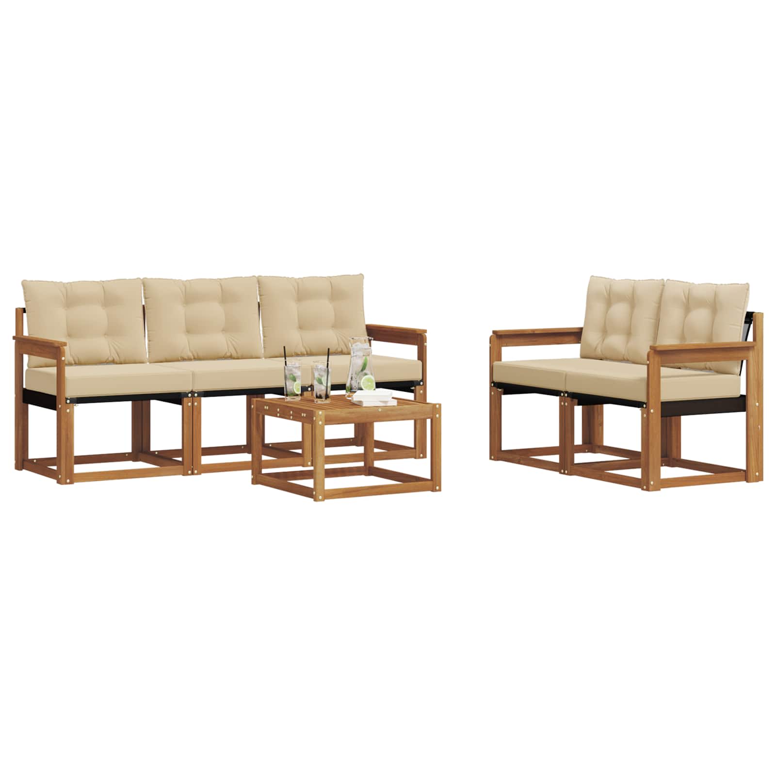 Outdoor-Sofagarnitur 6 stk. Natur und Beige