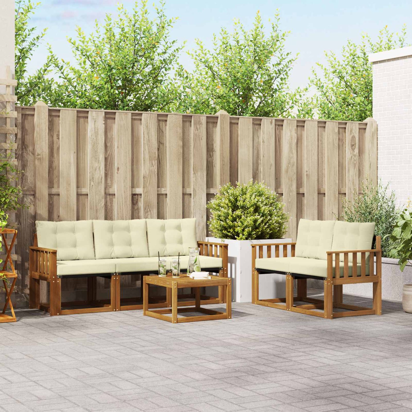 Outdoor-Sofagarnitur 6 stk. Natur und Creme