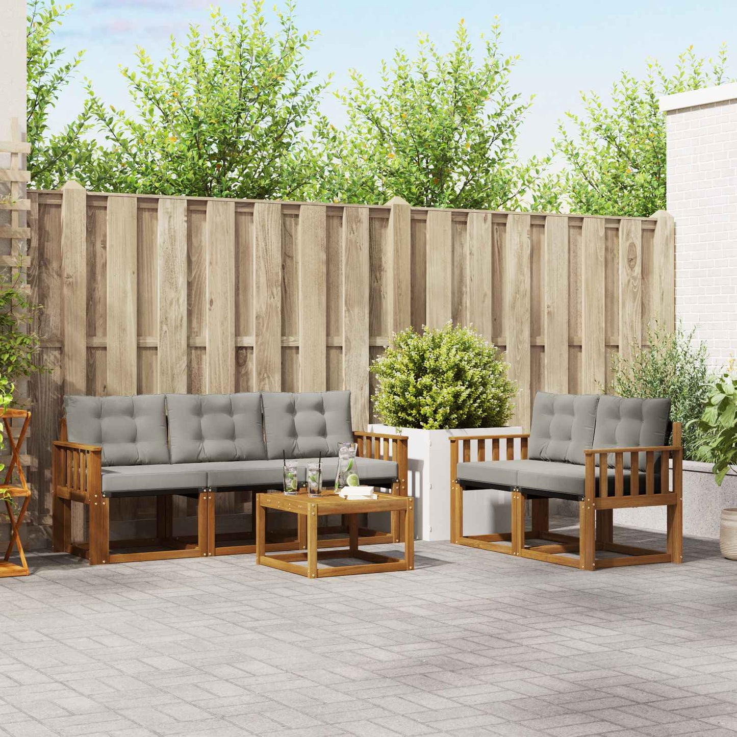 Outdoor-Sofagarnitur mit Kissen 6 pcs Natürlich und Hellgrau