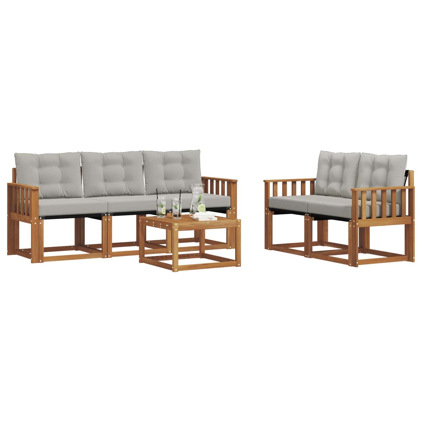 Outdoor-Sofagarnitur mit Kissen 6 pcs Natürlich und Hellgrau