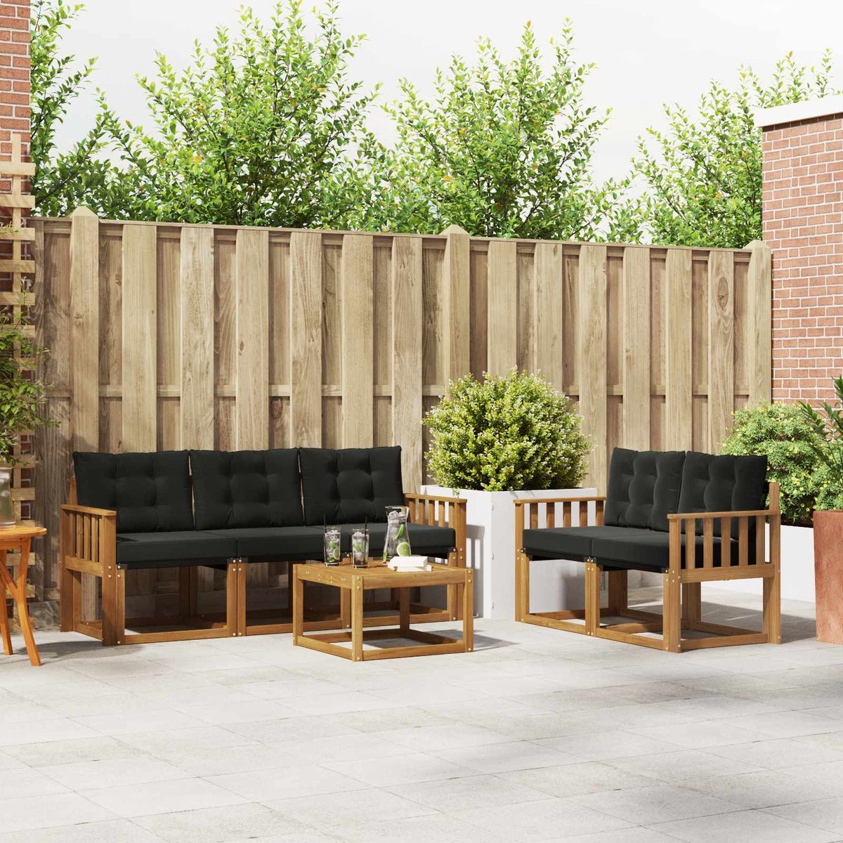 Outdoor-Sofagarnitur 6 stk. Natur und Schwarz