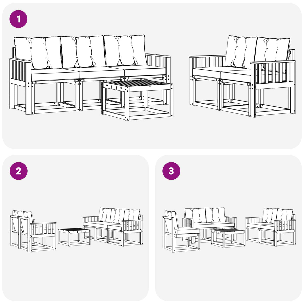 Outdoor-Sofagarnitur 6 stk. Natur und Schwarz