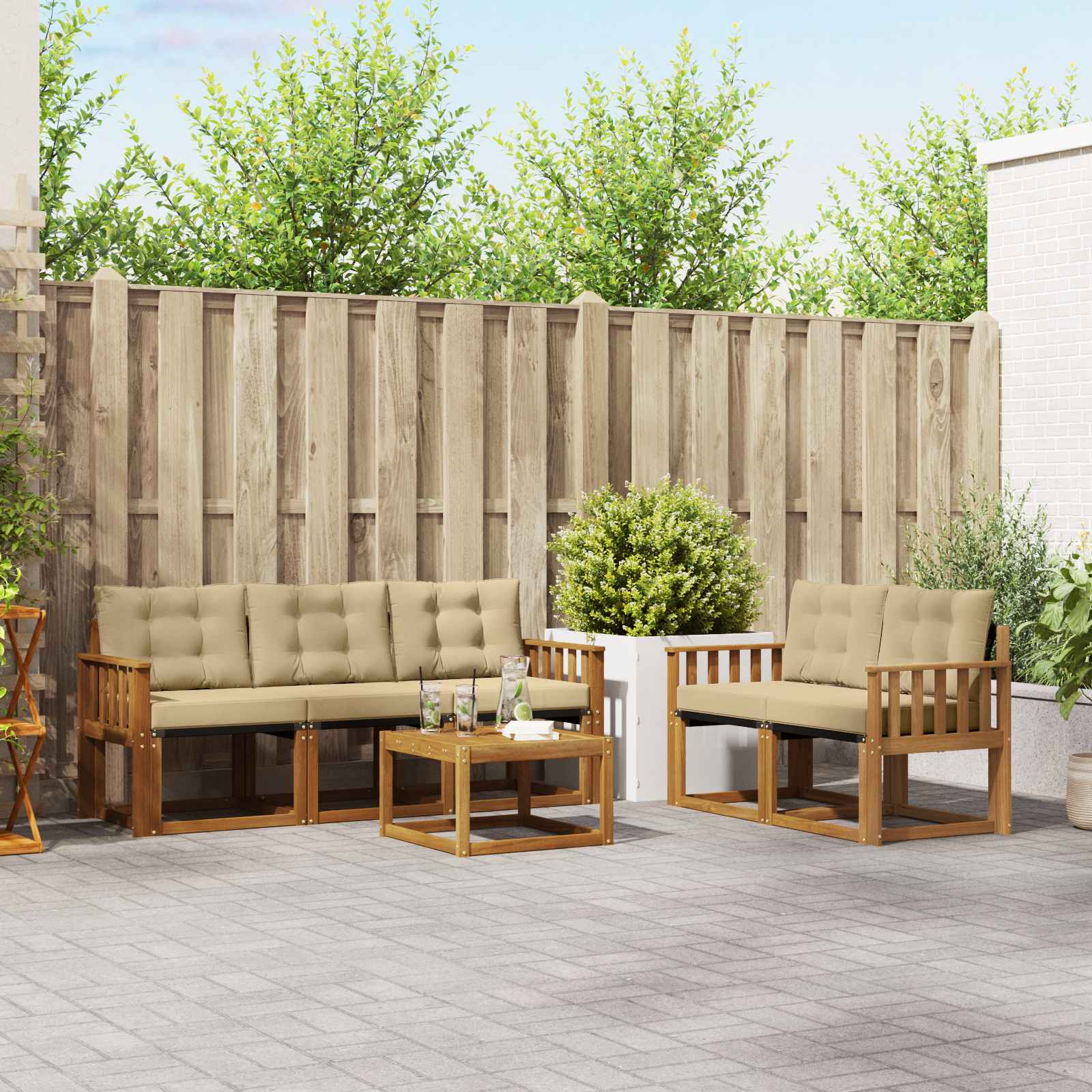 Outdoor-Sofagarnitur 6 stk. Natur und Beige