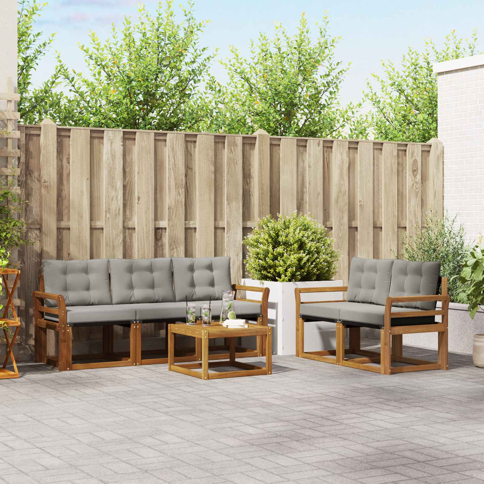 Outdoor-Sofagarnitur mit Kissen 6 pcs Natürlich und Hellgrau