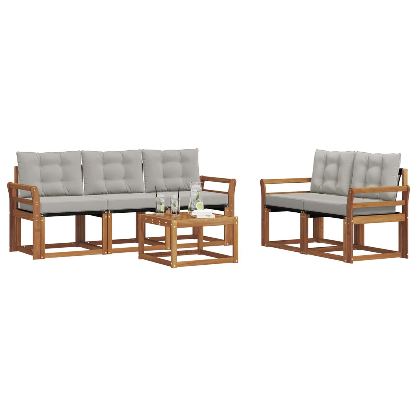 Outdoor-Sofagarnitur mit Kissen 6 pcs Natürlich und Hellgrau