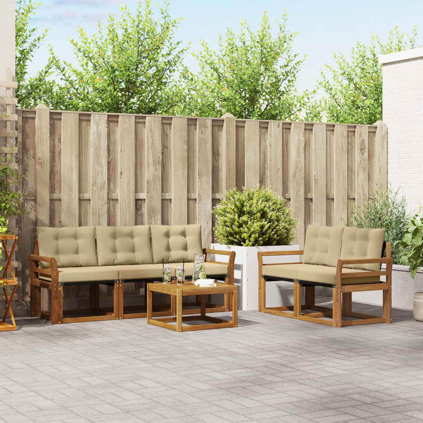 Outdoor-Sofagarnitur 6 stk. Natur und Beige
