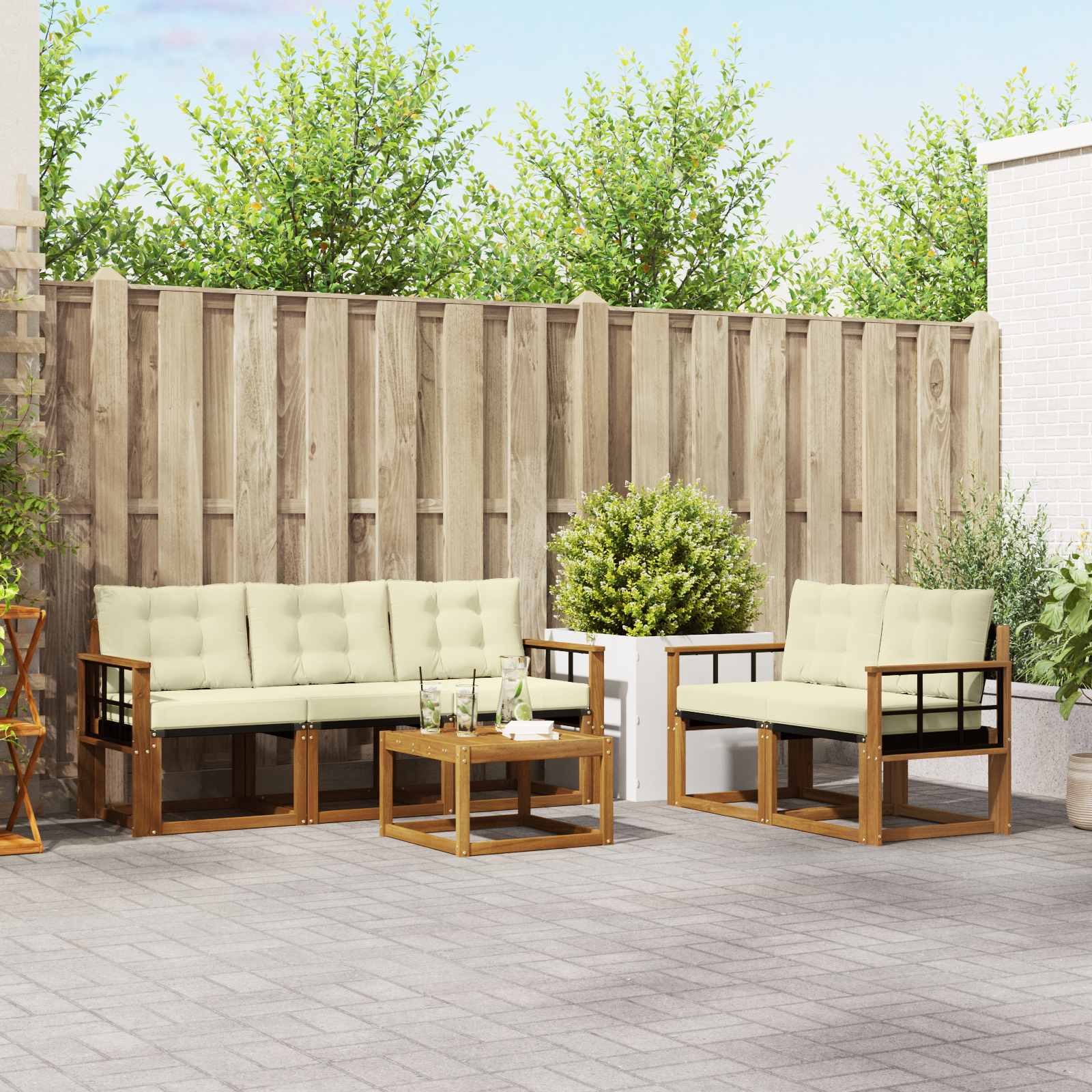 Outdoor-Sofagarnitur mit Kissen 6 pcs Natur und Creme