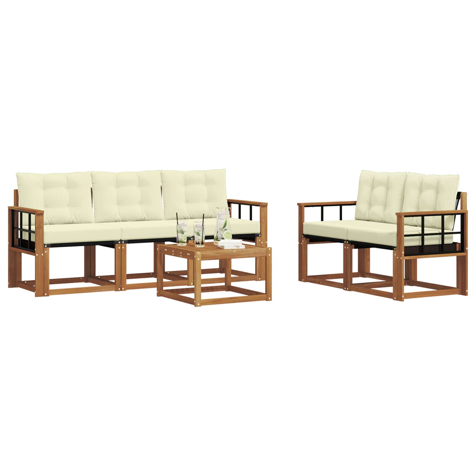 Outdoor-Sofagarnitur mit Kissen 6 pcs Natur und Creme