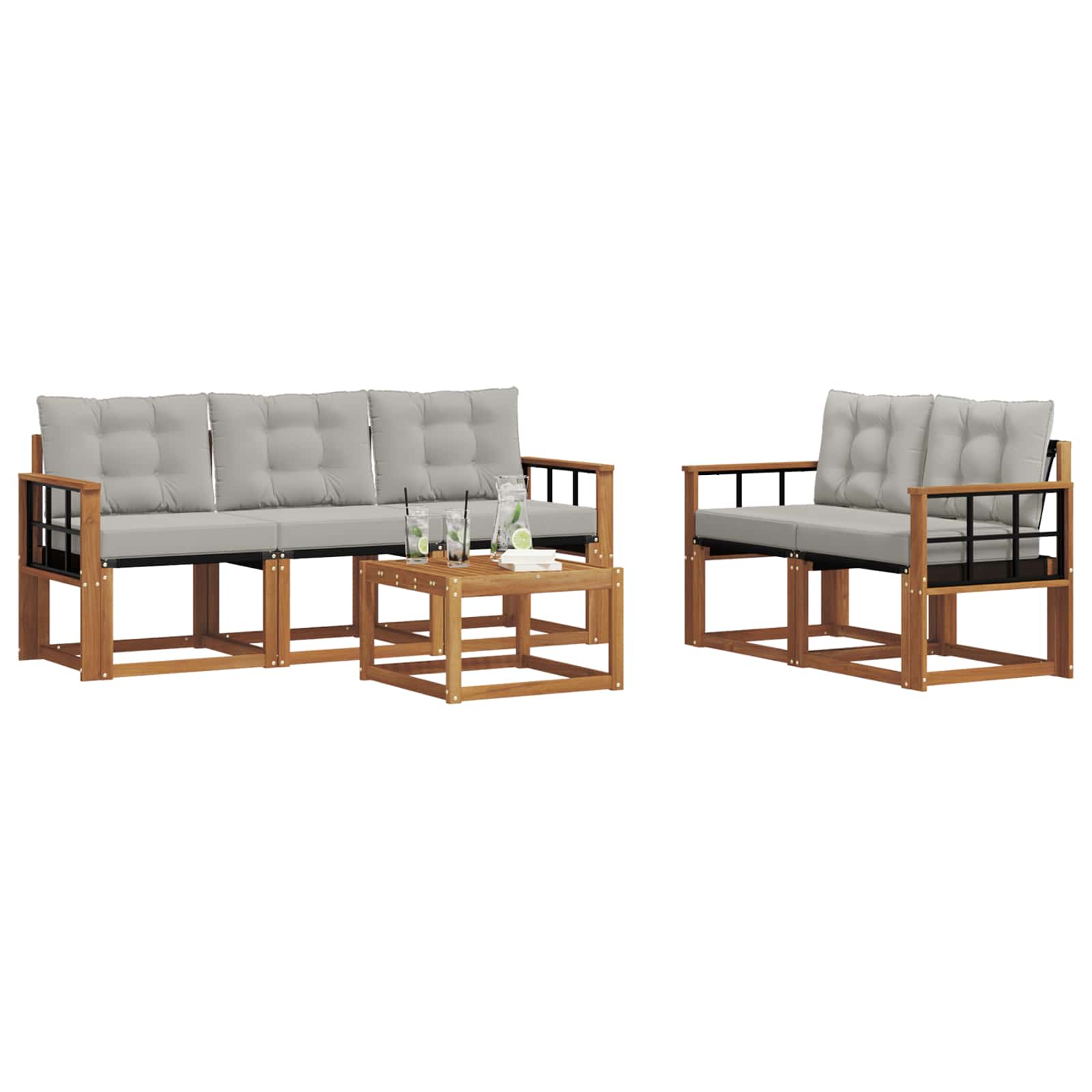 Outdoor-Sofagarnitur mit Kissen 6 pcs Natürlich und Hellgrau