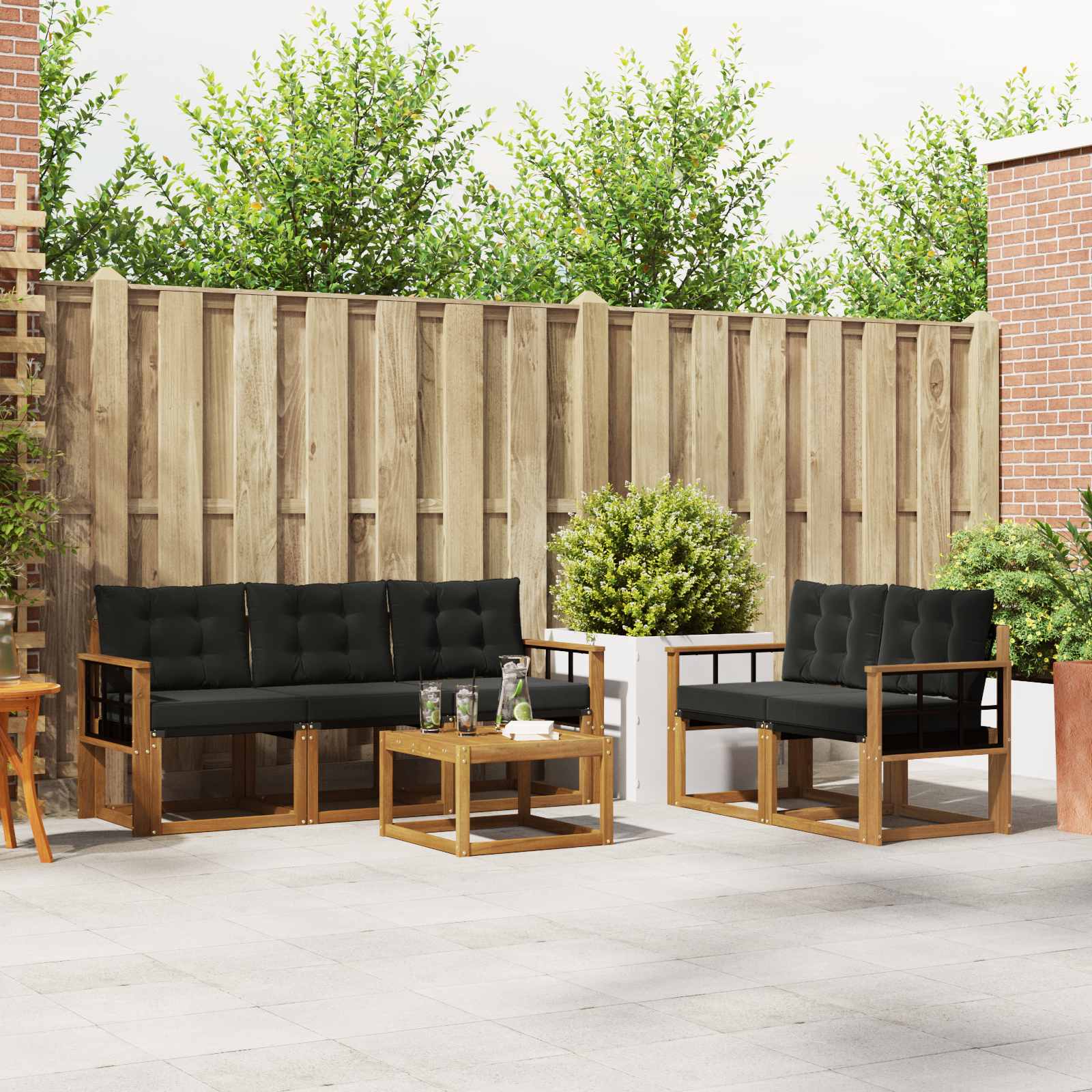 Outdoor-Sofagarnitur 6 stk. Natürlich und Schwarz