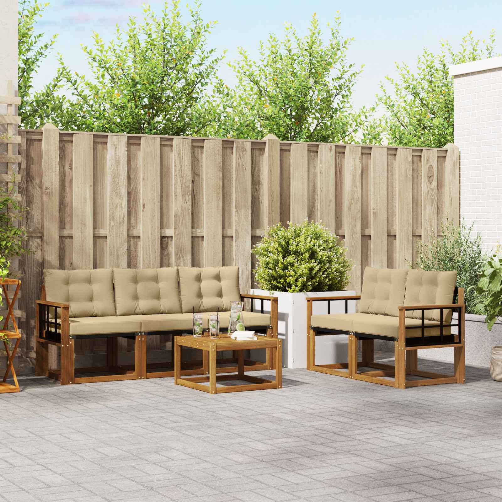 Outdoor-Sofagarnitur 6 stk. Natur und Beige