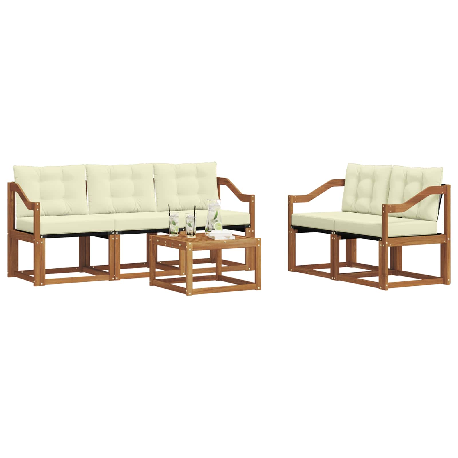 Outdoor-Sofagarnitur mit Kissen 6 pcs Natur und Creme