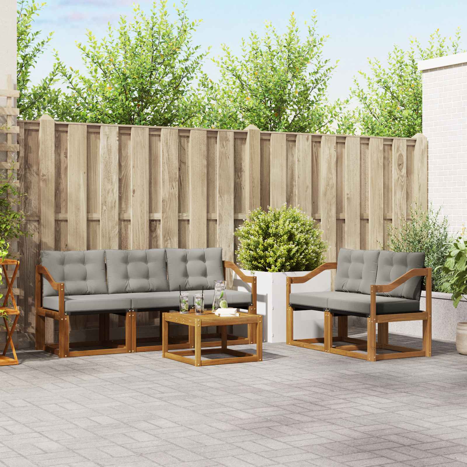 Outdoor-Sofagarnitur mit Kissen 6 pcs Natürlich und Hellgrau