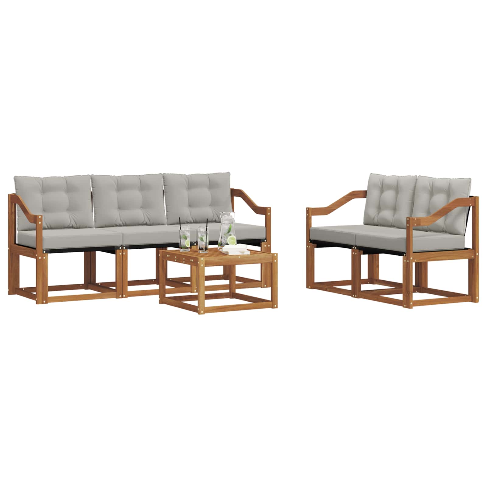 Outdoor-Sofagarnitur mit Kissen 6 pcs Natürlich und Hellgrau