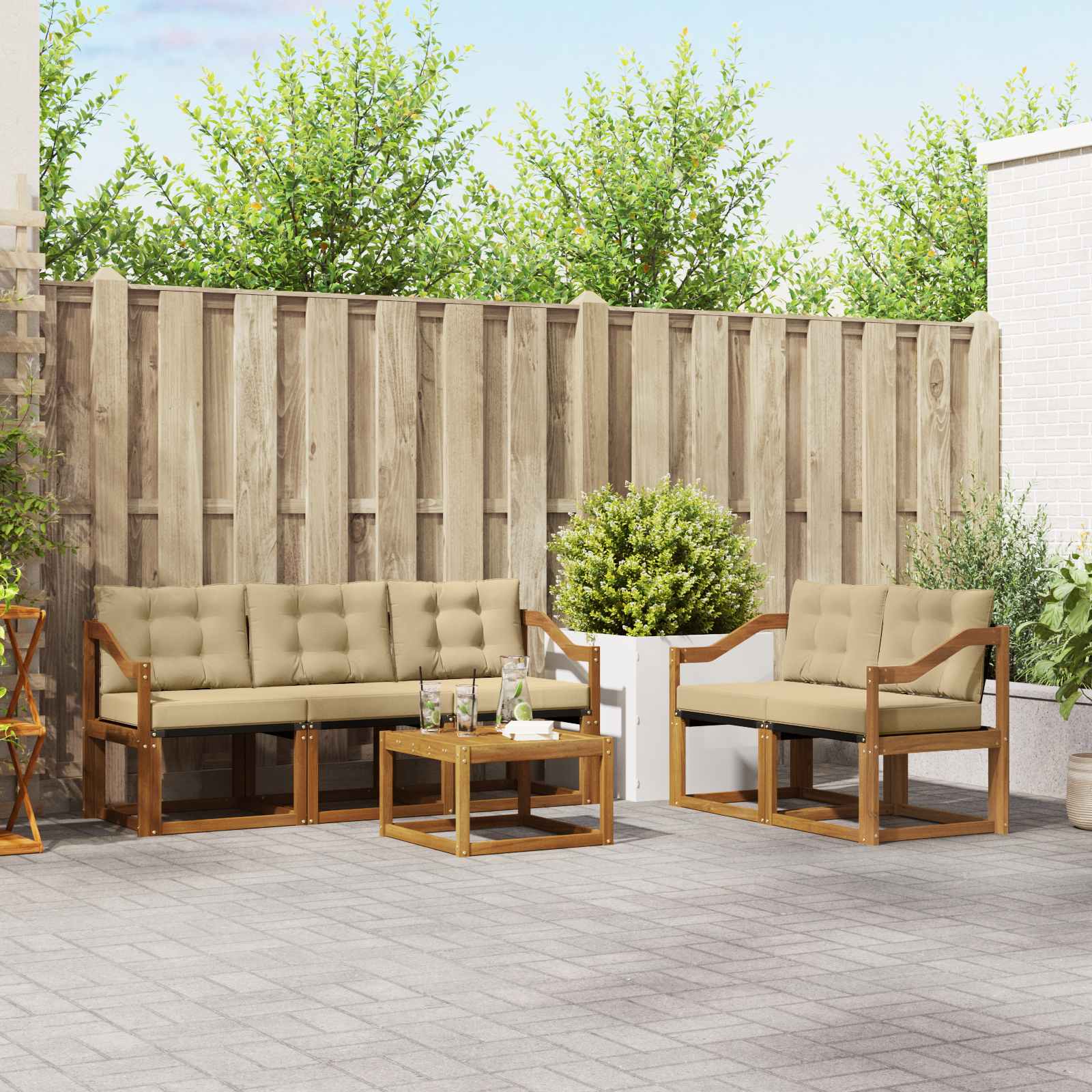 Outdoor-Sofagarnitur 6 stk. Natur und Beige