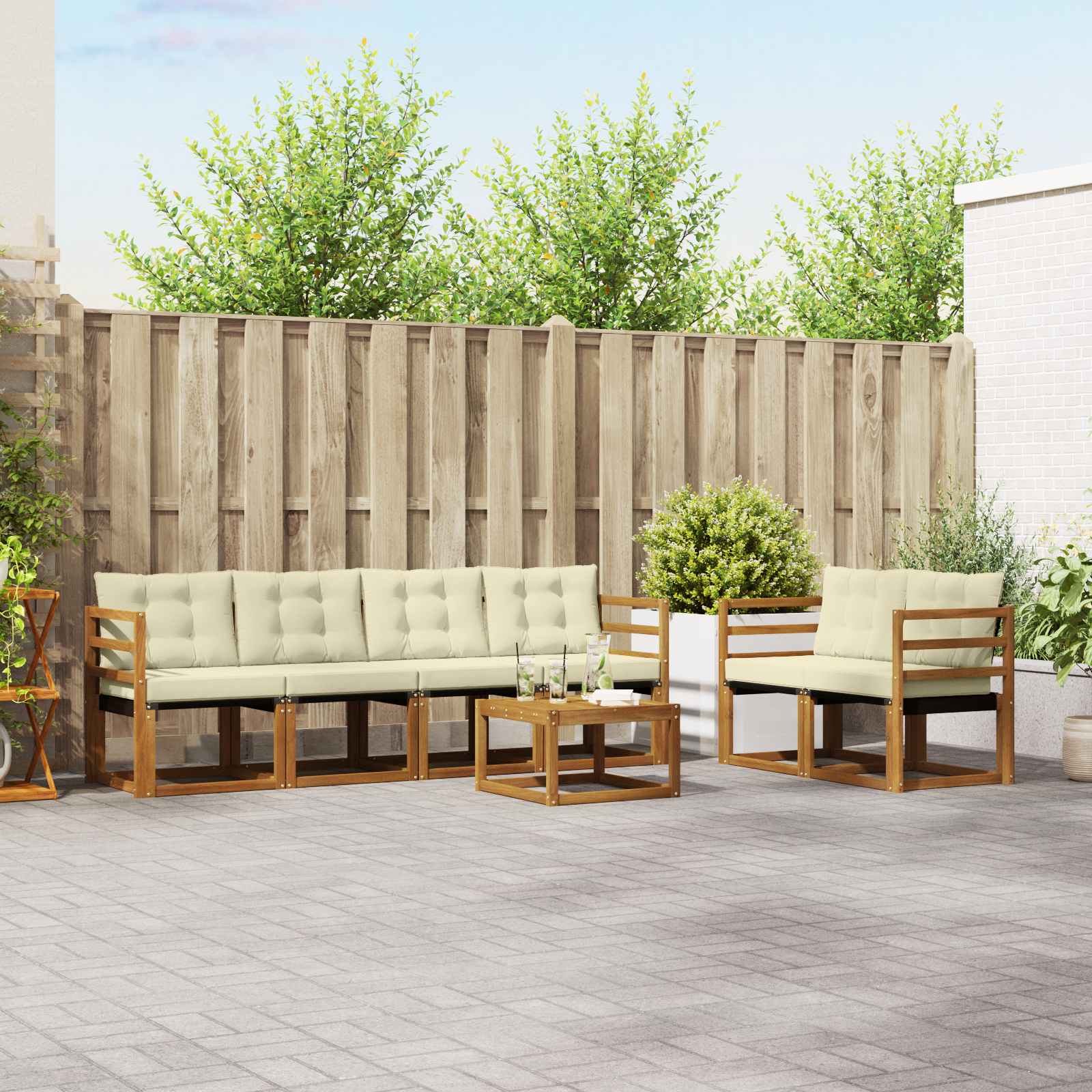 Outdoor-Sofagarnitur 7 stk. Natur und Creme