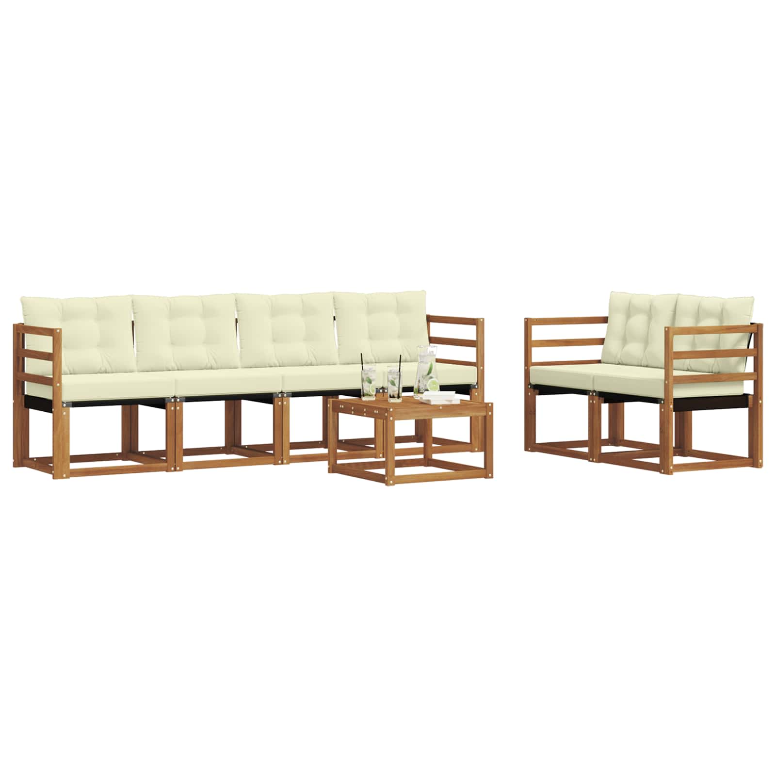 Outdoor-Sofagarnitur 7 stk. Natur und Creme
