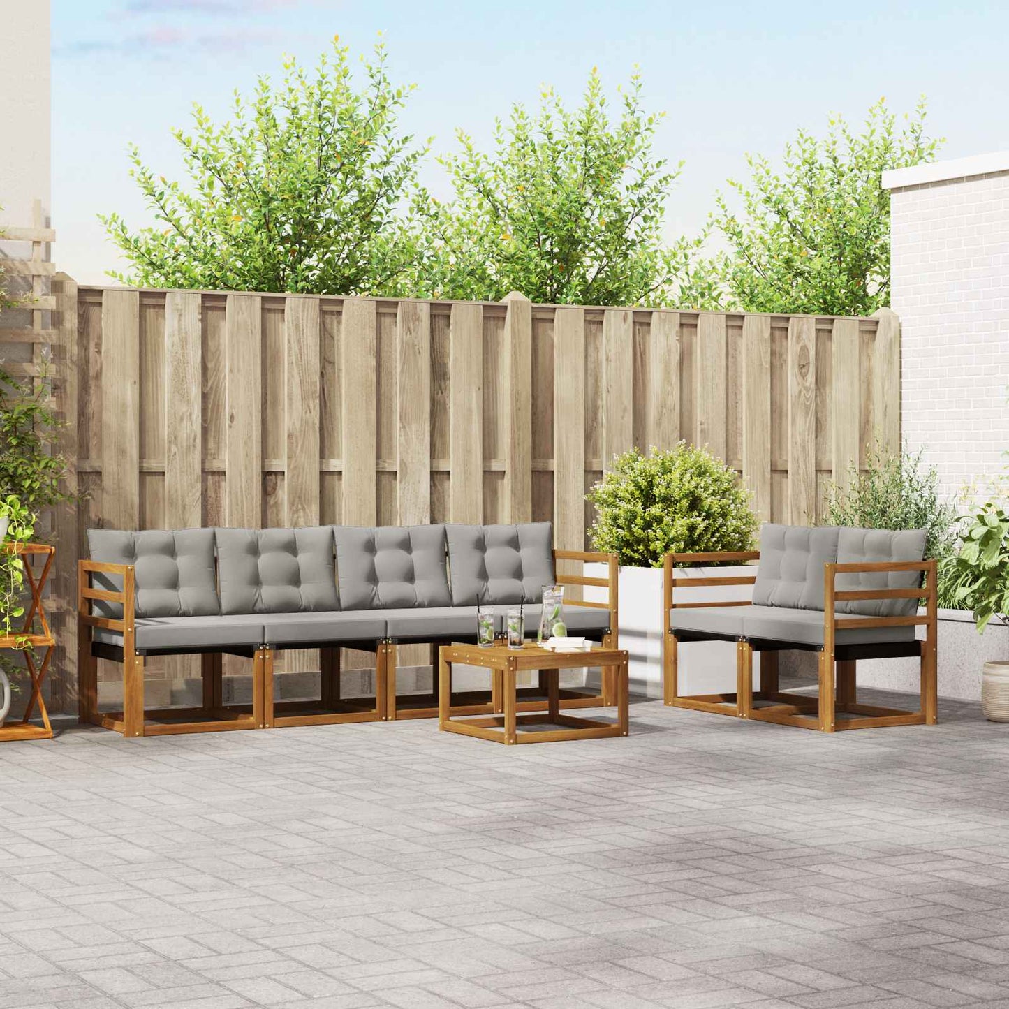 Outdoor-Sofagarnitur mit Kissen 7 pcs Natürlich und Hellgrau