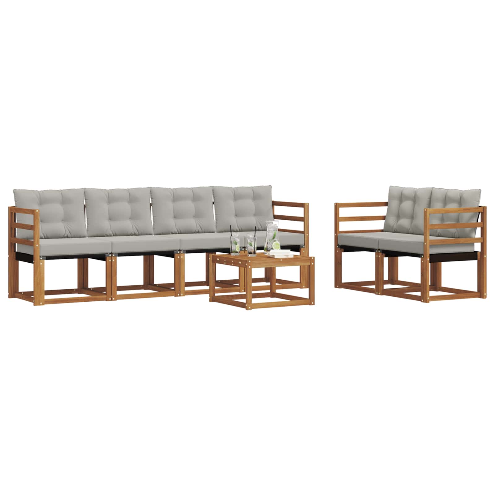 Outdoor-Sofagarnitur mit Kissen 7 pcs Natürlich und Hellgrau