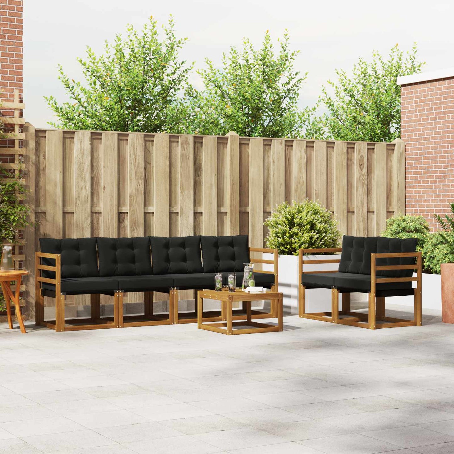 Outdoor-Sofagarnitur mit Kissen 7 pcs Natürlich und Schwarz