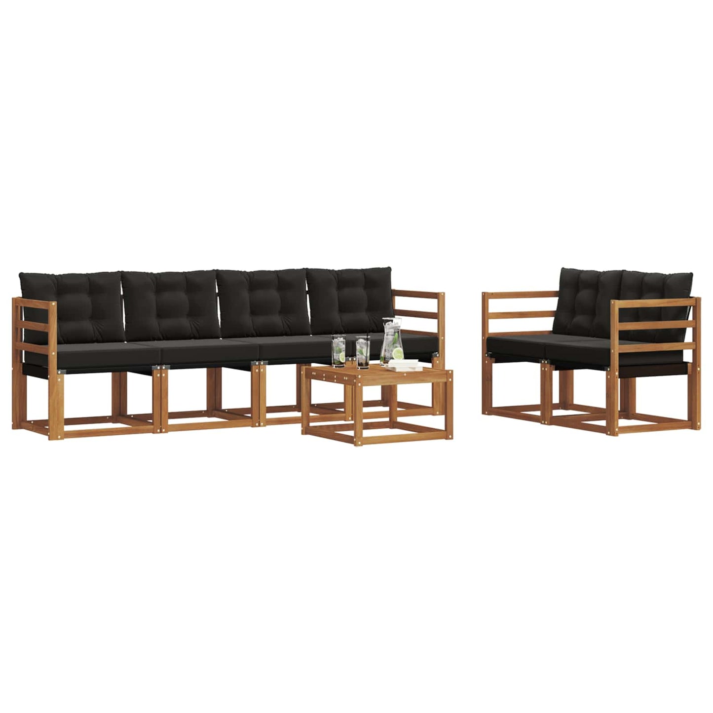 Outdoor-Sofagarnitur mit Kissen 7 pcs Natürlich und Schwarz