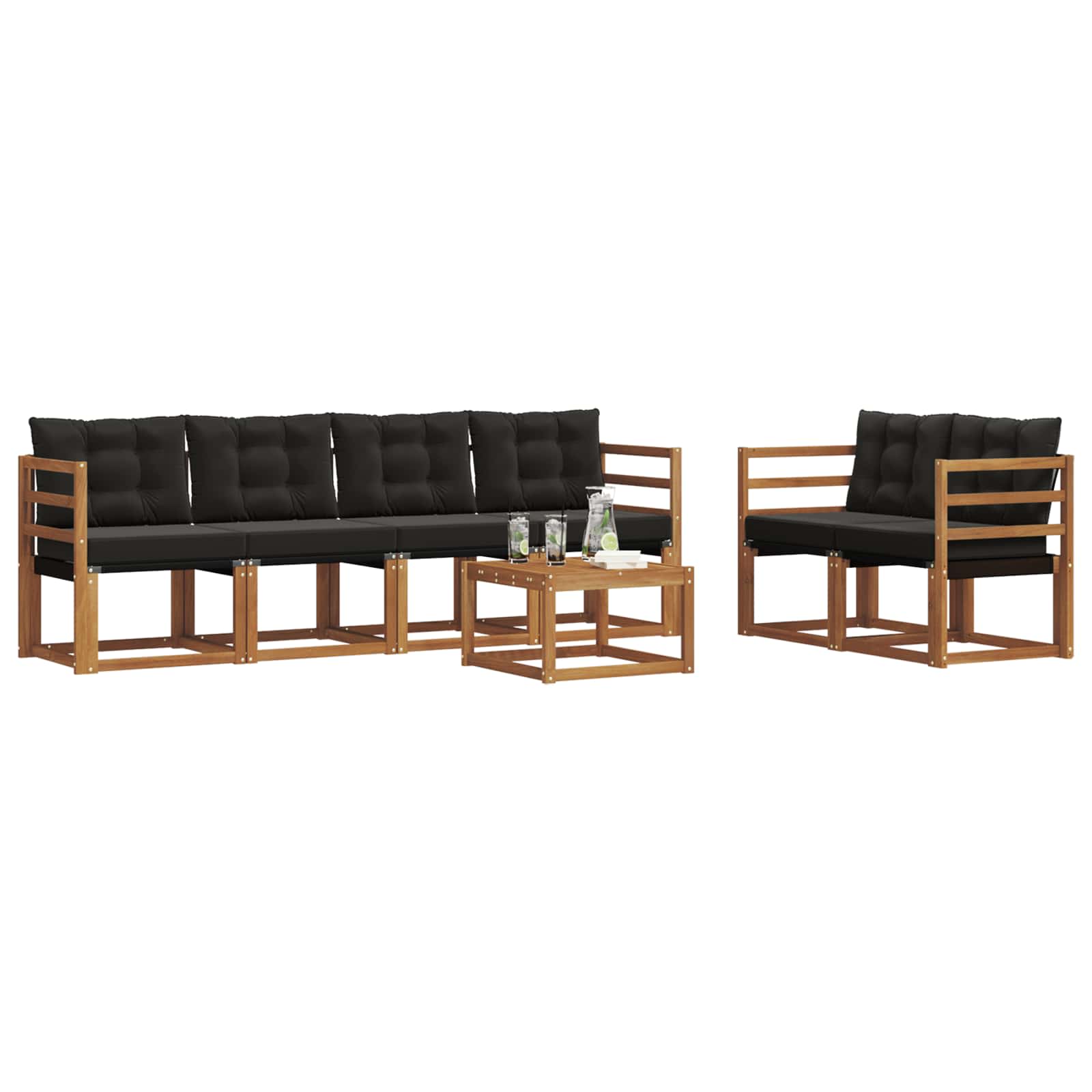 Outdoor-Sofagarnitur mit Kissen 7 pcs Natürlich und Schwarz