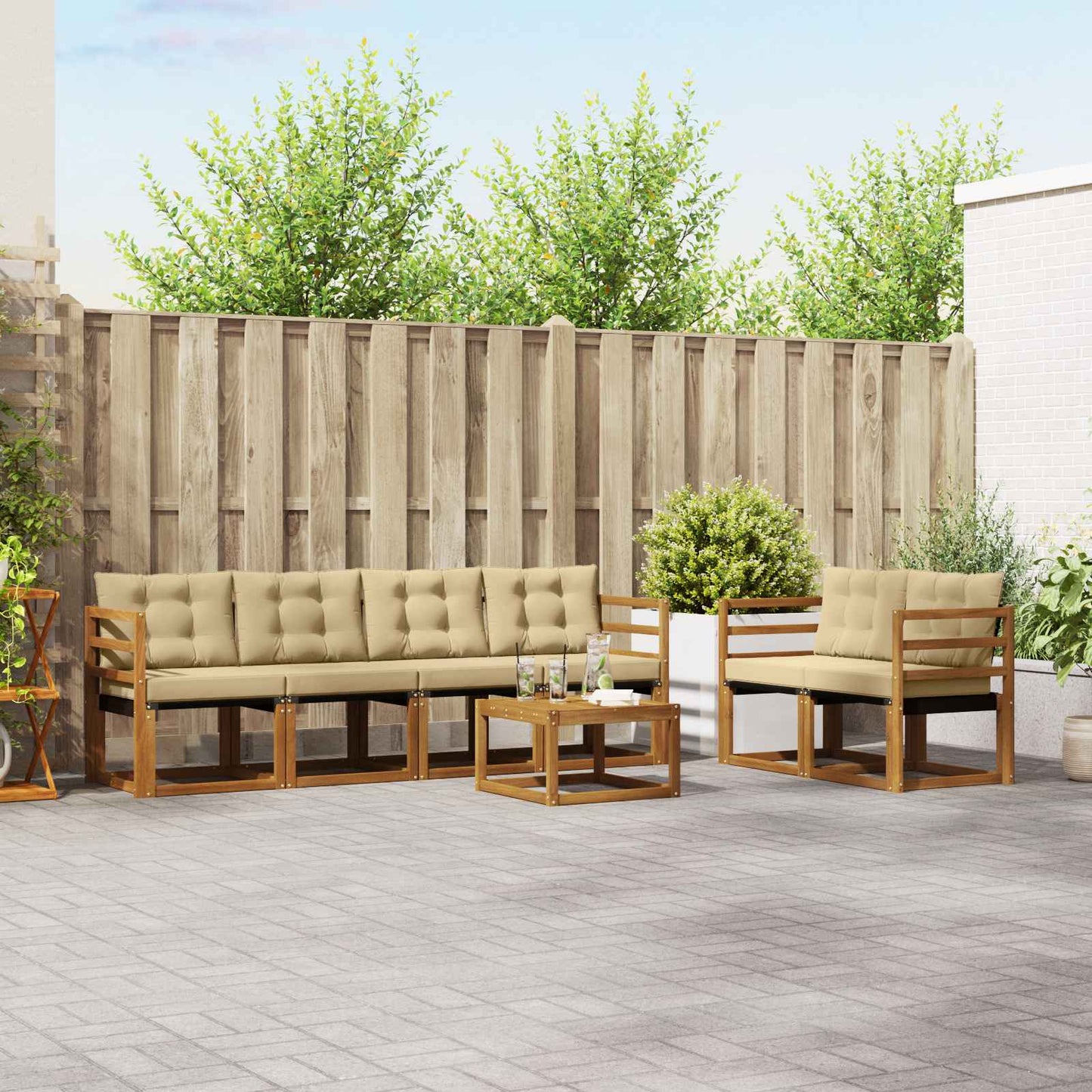 Outdoor-Sofagarnitur 7 stk. Natur und Beige