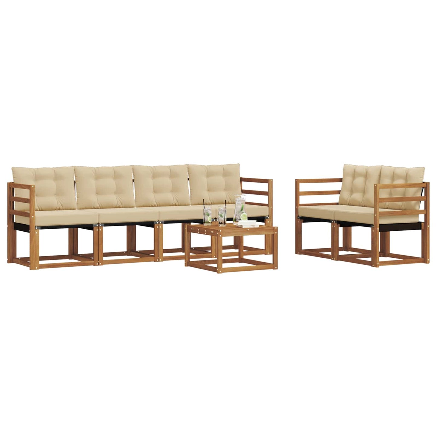 Outdoor-Sofagarnitur 7 stk. Natur und Beige