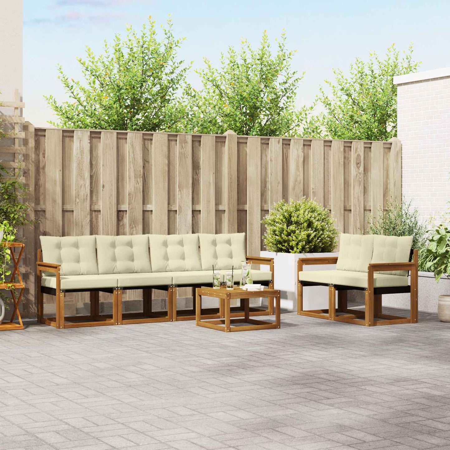 Outdoor-Sofagarnitur 7 stk. Natur und Creme